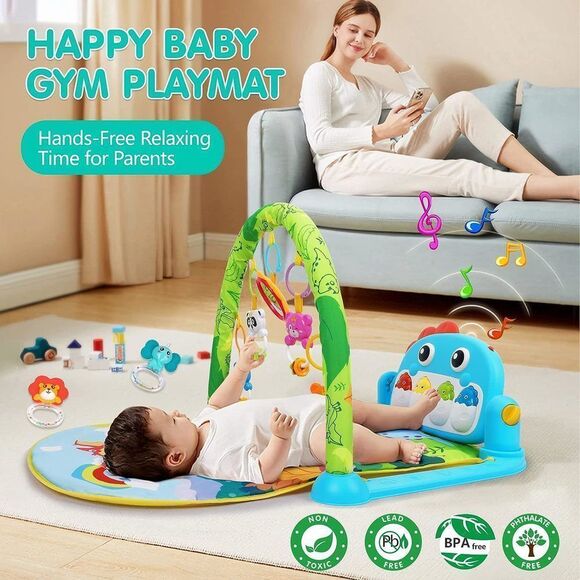 Dinosaur-themed Baby Gym Play Mat with Music & Lights - Ideal Tummy Time Activi - Picture 3 of 7